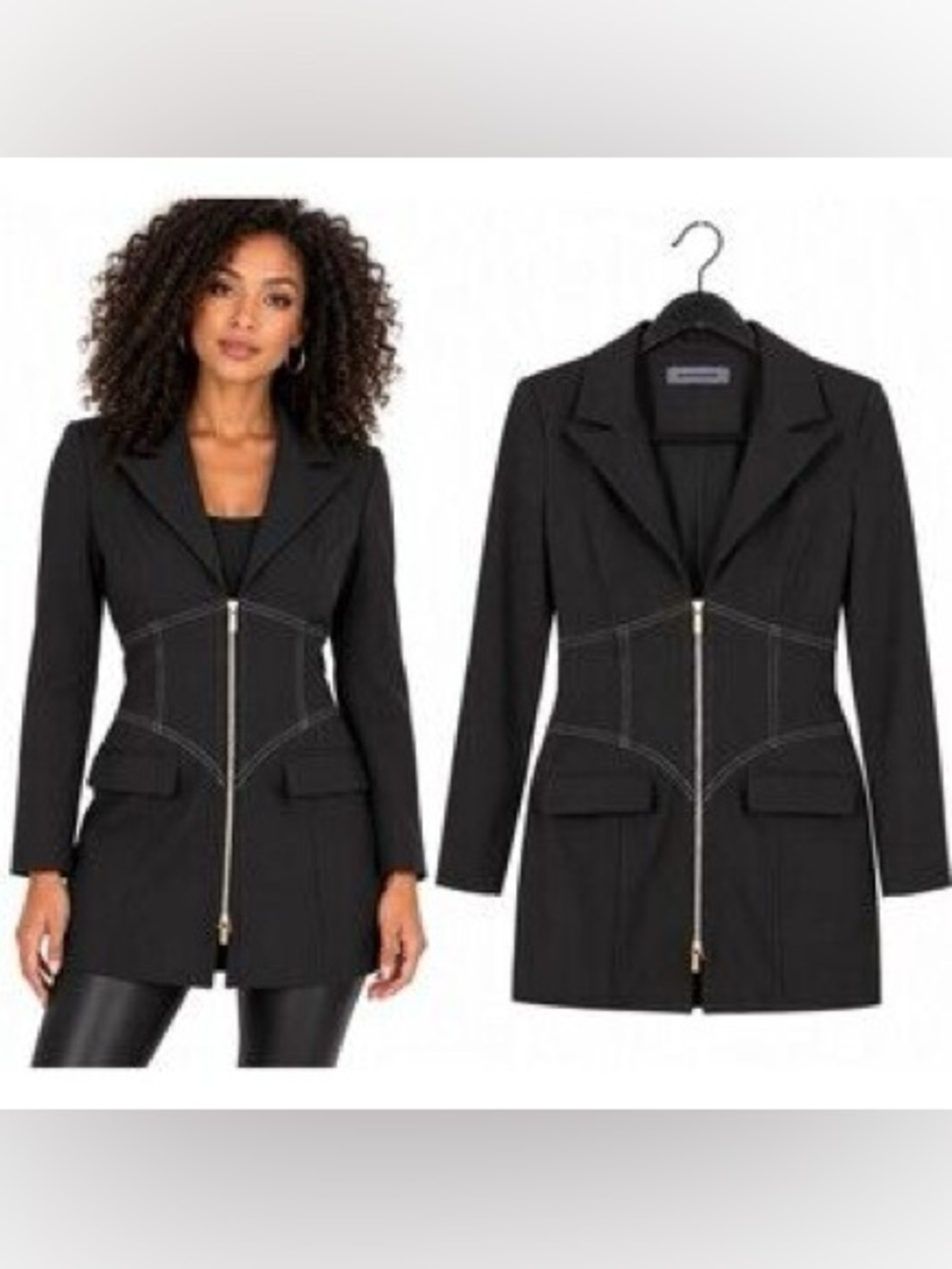 Manière De Voir Corset Zip Front Blazer Black Size 16 NWT